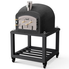 Forno a lenha Kitaway com base 120x120x170 cm preto | Forno para exterior com isolamento e manômetro