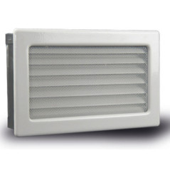 Grelha de ventilação fixa com pré-moldura branca, lâminas e tela 30x17 cm | Dutos e Ar