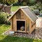 Hundehütte aus Holz, 59 x 61 x 65 cm | Rustikale Hundehütte mit Giebeldach für kleine Hunde