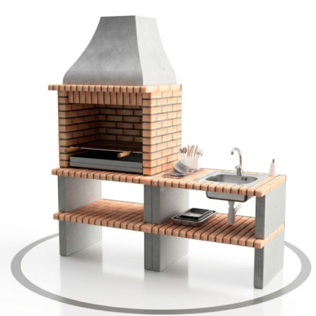 Modulo barbecue da incasso con lavello 101x70x80 cm in mattoni tinteggiati | Base per barbecue da giardino