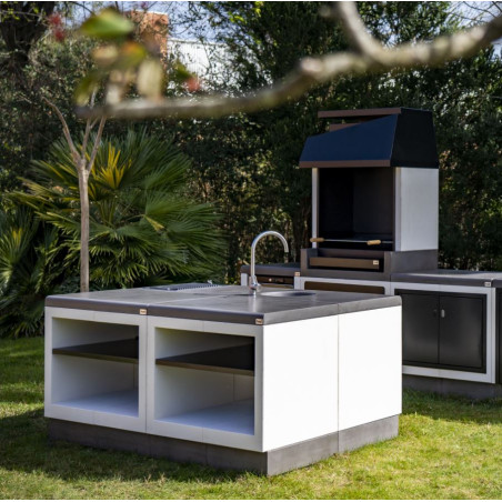 Modulo barbecue da incasso con lavello Kitaway 84x63x85 cm | Base bianca/nera per barbecue da giardino