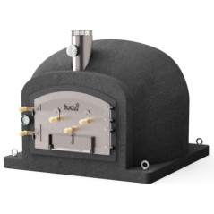Forno a legna Kitaway con base 100x100x170 cm nero | Interno 90 cm | Forno esterno con isolamento e manometro