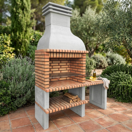 Barbecue in mattoni Ondara 178x70x255 cm con griglia 84,5x55 cm | Barbecue in cemento e mattoni per giardino