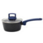 Aluminum Saucepan with Glass Lid Ø16 cm | Blue Pot with Non-Stick Stone Effect Coating | Depth 7.5 cm