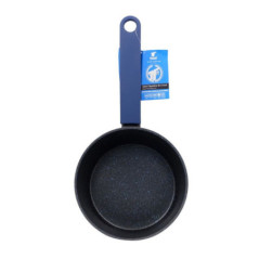 Casserole en aluminium avec couvercle en verre Ø 16 cm | Casserole bleue avec revêtement antiadhésif effet pierre | Profondeur 7