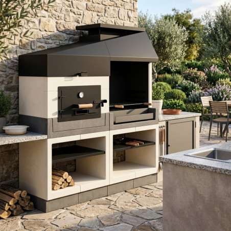 Kit barbecue e forno da incasso Otte 168x63x206 cm | Barbecue in cemento per giardino esterno