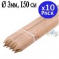 Poste tutor de madera 150 cm, diámetro 3 cm. 10 unidades