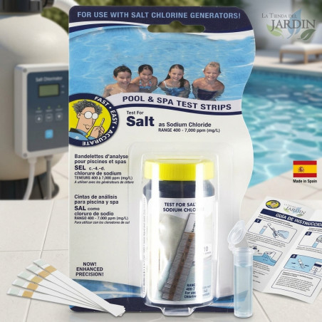 Tiras Analíticas para Medir Nivel de Sal en Piscinas, Pack de 10 Unidades, Medición Exacta