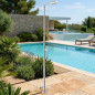 Chuveiro externo de aço inoxidável AISI304 com sprinkler anti-calcário, 2 metros de altura, válvula de fluxo, para piscinas e ja Chuveiro externo de aço inoxidável AISI304 com sprinkler anti-calcário, 2 metros de altura, válvula de fluxo, para piscinas e ja