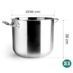 Pentola Lacor da 36 cm in acciaio inox senza coperchio | Adatta a tutti i piani cottura | Capacità 25,5 l | Altezza 32 cm | Lava