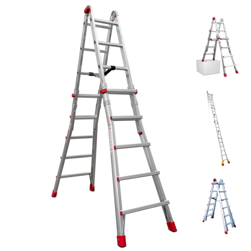 Mehrstufige Aluminiumleiter (12+12 Stufen) | Verstellbare Leiter | 5,88 m Stufenhöhe | Maximale Belastung: 150 kg