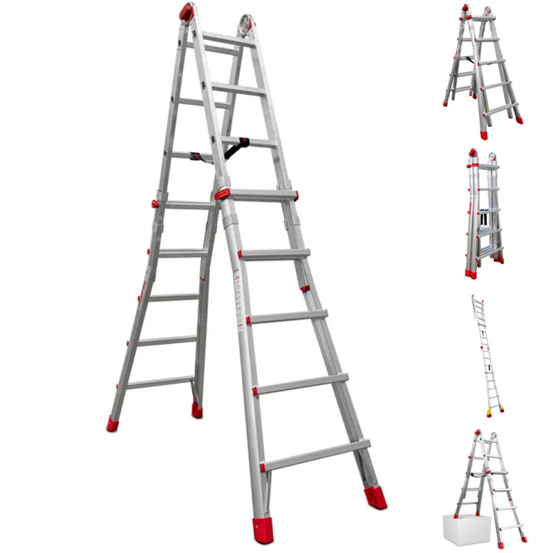 Multi-position Aluminum Ladder 10+10 Steps | Transformable Ladder | 4.7 m Step Ladder | Max. load 150 kg