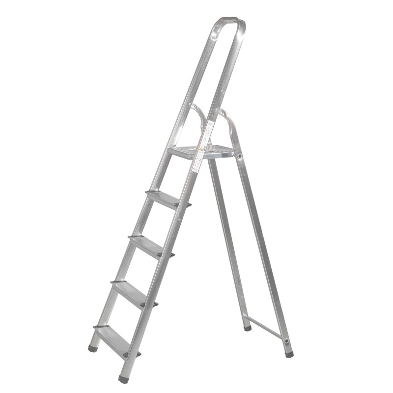 Aluminum and Steel Domestic Ladder, 5 Steps | Folding Ladder | Home and DIY Ladder | Max. Load 150 kg