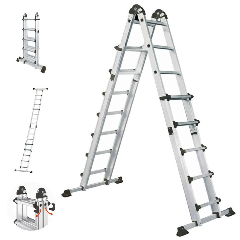 5-stufige Teleskop-Aluminiumleiter mit mehreren Positionen | Klappleiter | Ausziehbare Leiter | Max. Belastung 150 kg