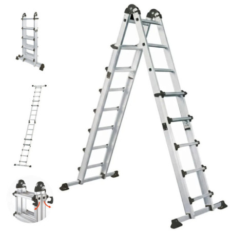 Escalera Multiposición Telescópica Aluminio 5 Peldaños | Escalera Plegable | Escalera Extensible | Carga max. 150 kg