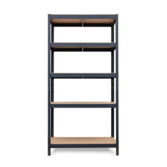 Black Metal Shelving Unit 180x90x40 cm | 5 Shelves | Max. Load 875 kg | 175 kg per Shelf | 5 mm HDF Boards