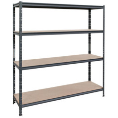 Scaffalatura in metallo nero 180x150x50 cm | 4 ripiani | Portata massima 1200 kg | 300 kg per ripiano