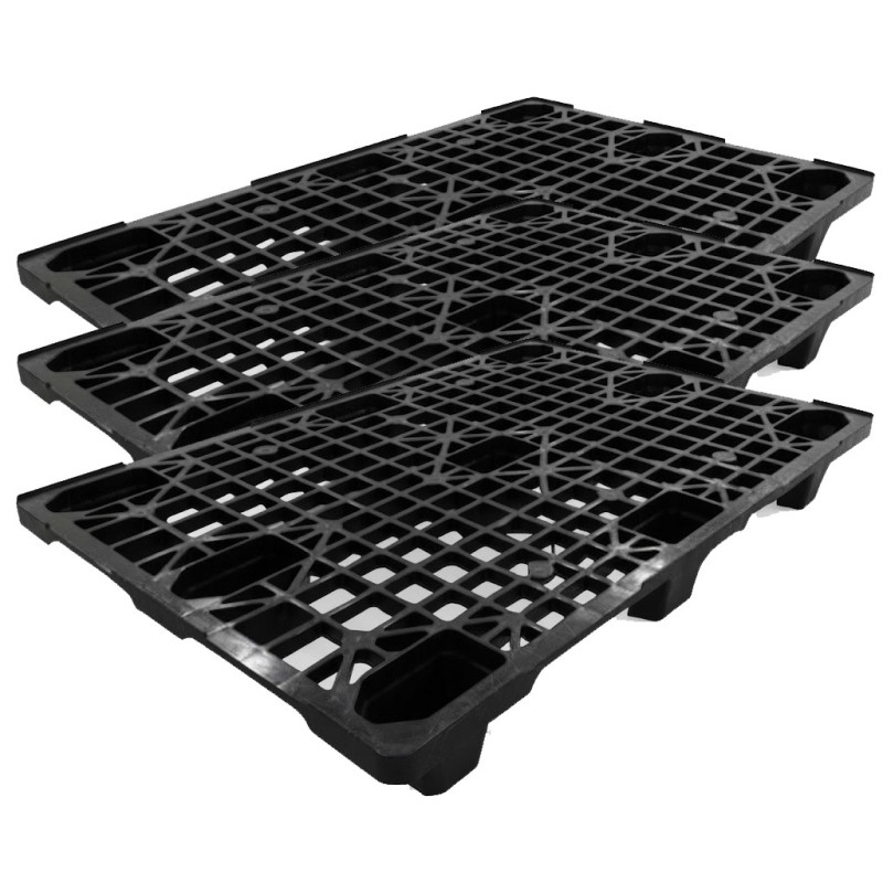 Schwarze Palette 120 x 80 x 14,5 cm | 3er-Pack stapelbare Transportpaletten | Polyethylen hoher Dichte | Leicht und robust