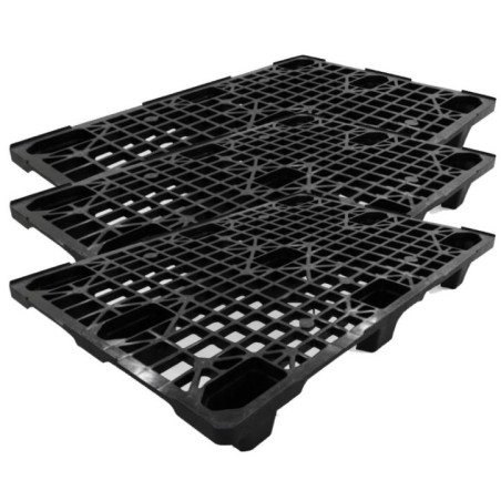 Schwarze Palette 120 x 80 x 14,5 cm | 3er-Pack stapelbare Transportpaletten | Polyethylen hoher Dichte | Leicht und robust