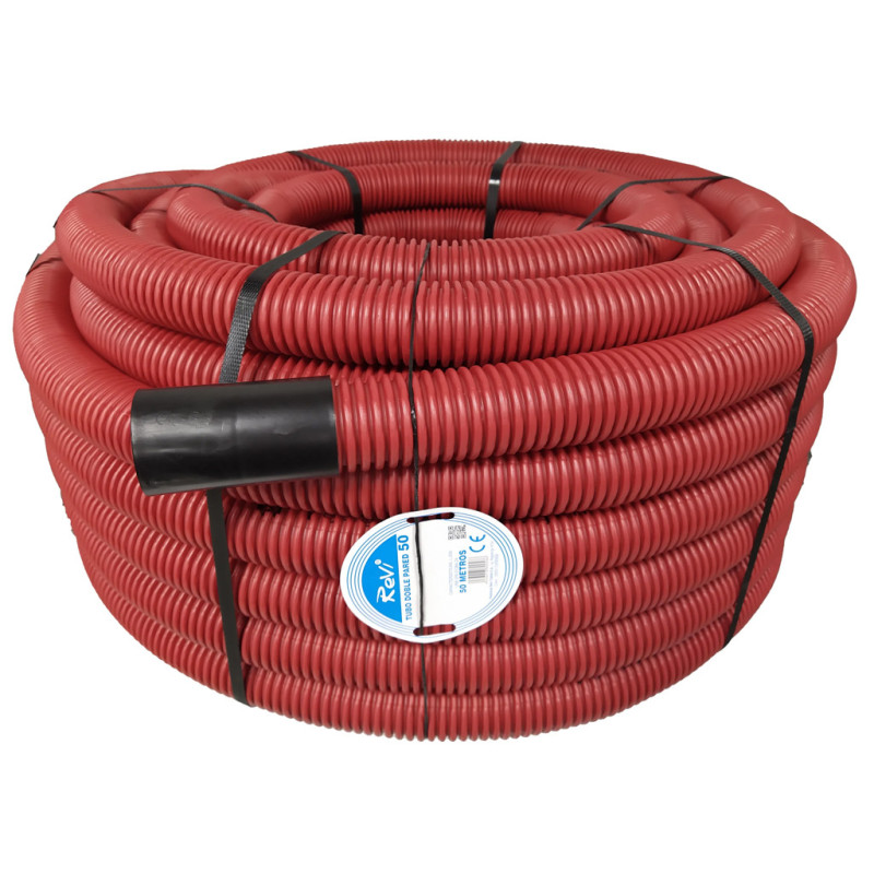 Red Double Layer Corrugated Pipe 50mm x 50m | Corrugated Pipe with AENOR Certification | Pipe for Electrical Cables Red Double Layer Corrugated Pipe 50mm x 50m | Corrugated Pipe with AENOR Certification | Pipe for Electrical Cables