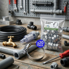 Pack 20 Abrazaderas metálicas ajustables para tubos de 25 a 40 mm ideales para fontanería y sistemas de riego