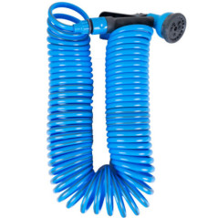 Manguera Espiral de Jardín Azul 15 m | Manguera Extensible | Pistola de Riego Multiposición | Riego Exterior