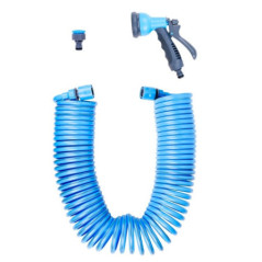 Manguera Espiral de Jardín Azul 15 m | Manguera Extensible | Pistola de Riego Multiposición | Riego Exterior