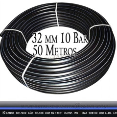 Tubo irrigazione 32mm PN 10 in polietile ad alta desità PE100, rotolo da 50 metri, adatta all'uso acqua potabile