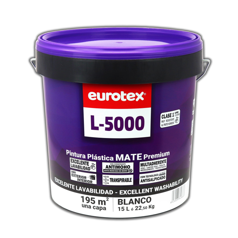 Pintura Plastica Blanca Mate 15L o 22,5kg L5000 | Pintura Interior y Exterior Antimoho