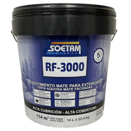 Tinta branca para exterior 14 L / 22,4 kg RF3000 | Revestimento exterior mate | Tinta para fachadas | Tinta para paredes