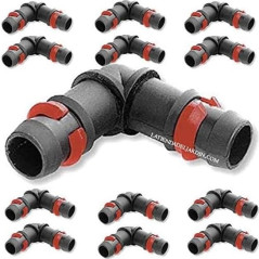 Set di 100 Gomito portagomma 16 mm con anello di sicurezza| Raccordo a Gomito Connettore Angolare per Tubi irrigazione 90º