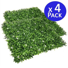 Pacote com 4 jardins verticais de jasmim, 50x50 cm | Planta artificial | Decoração de parede interna/externa | Jardins verticais