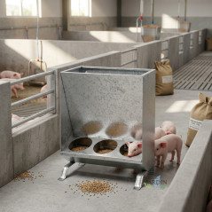 Verzinkter Schweinefutterautomat 15 kg | 3-Loch-Futterspender | Abmessungen 43 x 21 x 53 cm | Viehfutterautomat