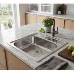 Lavello da cucina quadrato a 1 vasca 48 x 48 x 16 cm | Lavello da cucina in acciaio inox