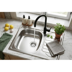 Kitchen Sink with 1 Bowl + Mini Square Drainer 65 x 50 x 16 cm | Stainless Steel Sink