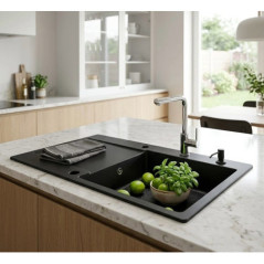 Single Bowl Sink + Square Resin Drainer 78 x 49.5 x 19 cm | Durable Kitchen Sink