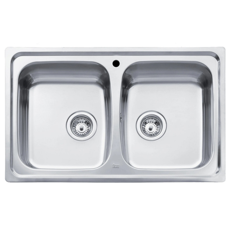 Fregadero de Cocina 2 Senos Teka Cuadrado 79 x 50 x 16 cm | Fregadero de Acero Inoxidable para Cocina