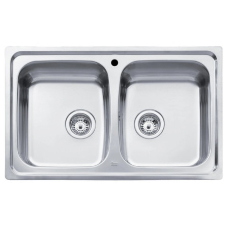 Teka 2-Becken-Küchenspüle, quadratisch, 79 x 50 x 16 cm | Edelstahl-Küchenspüle
