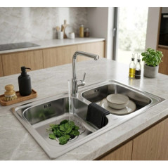Teka 2-Becken-Küchenspüle, quadratisch, 79 x 50 x 16 cm | Edelstahl-Küchenspüle