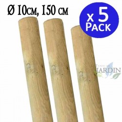 Lot de 5 Tuteur en bois 150 cm Ø 10 cm | Tuteurs sans Pointe | Poteaux en Bois | Piquets de Fixation | Piquets de Jardin