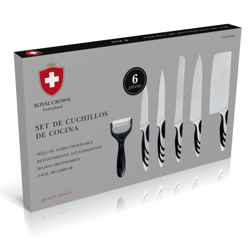 Ensemble de 6 couteaux en acier inoxydable antidérapants : couperet, couteau de chef, couteau à découper, couteau utilitaire, co