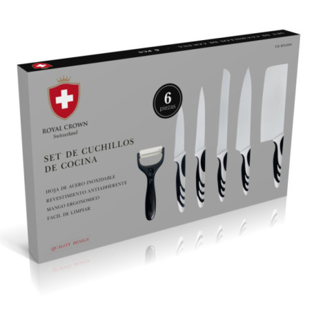 Set di 6 coltelli in acciaio inossidabile antiscivolo | Mannaia, coltello da chef, coltello da intaglio, coltello multiuso, colt