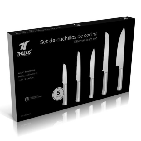 Ensemble de 5 couteaux en acier inoxydable | Manche ergonomique et antidérapant | Couteau de chef, couteau à pain, couteau à déc