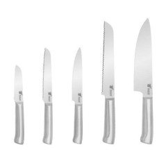 Ensemble de 5 couteaux en acier inoxydable | Manche ergonomique et antidérapant | Couteau de chef, couteau à pain, couteau à déc