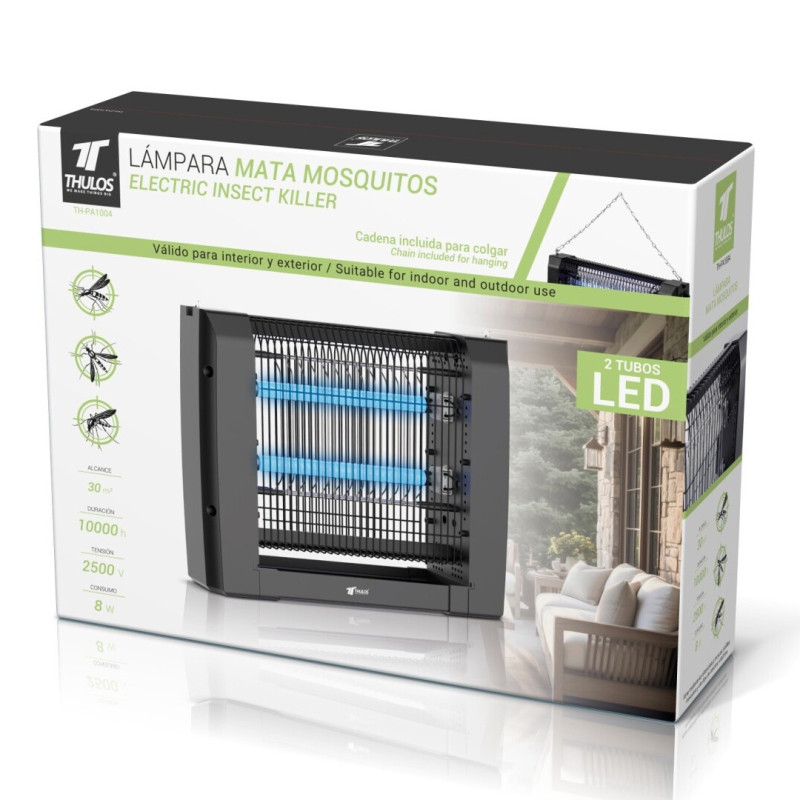 Lámpara UV Antimosquitos 8 W | Cobertura hasta 30 m² | Tubos UV LED | 2500 V | Bajo Consumo | Cadena para Colgar