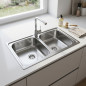 Teka 2-Becken-Küchenspüle, quadratisch, 79 x 50 x 16 cm | Edelstahl-Küchenspüle
