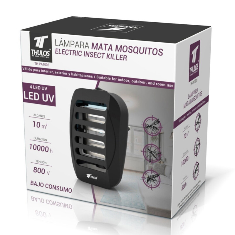 Mini lâmpada repelente de mosquitos UV para tomada, 1W | Cobertura de 10m² | 4 LEDs UV | 800V | Baixo consumo de energia