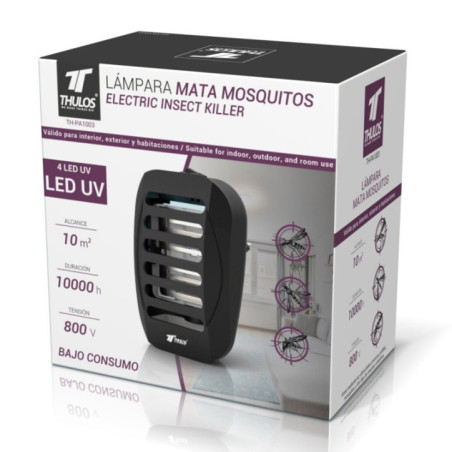 Mini lampada antizanzare UV da collegare alla presa di corrente 1W | Copertura 10m² | 4 LED UV | 800V | Basso consumo energetico