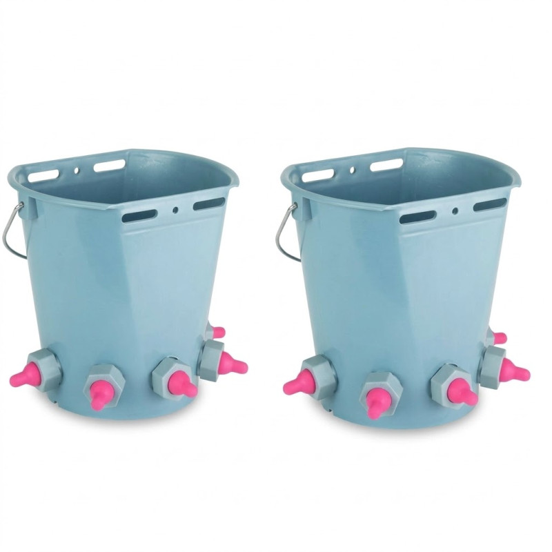 Set di 2 Secchio da 8 litri per agnelli e vitelli con 5 tettarelle. Alimentazione efficiente per agnelli e vitelli Set di 2 Secchio da 8 litri per agnelli e vitelli con 5 tettarelle. Alimentazione efficiente per agnelli e vitelli
