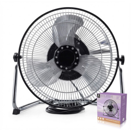 Ventilador de chão de 30 cm (12") e 47 W | Ventilador de metal de 30 cm | 3 velocidades | Cabeça inclinável | Grade de proteção